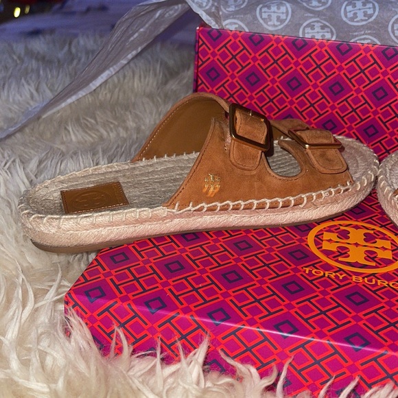 Tory Burch Two Suede Band Flat Espadrilles Slides - Picture 8 of 15
